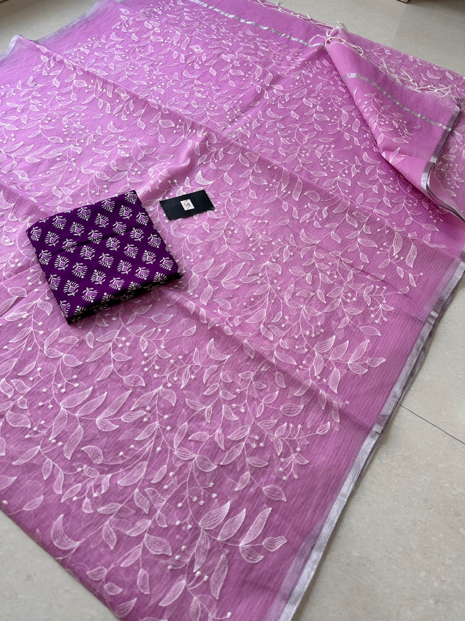 Embroidered Kota Cotton Doria Saree