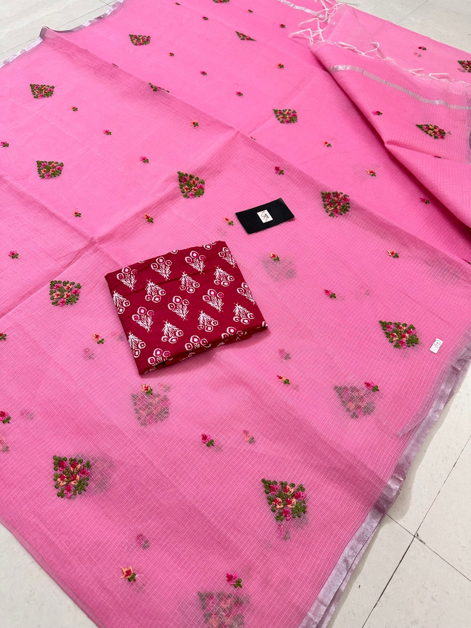 Embroidered Kota Cotton Doria Saree