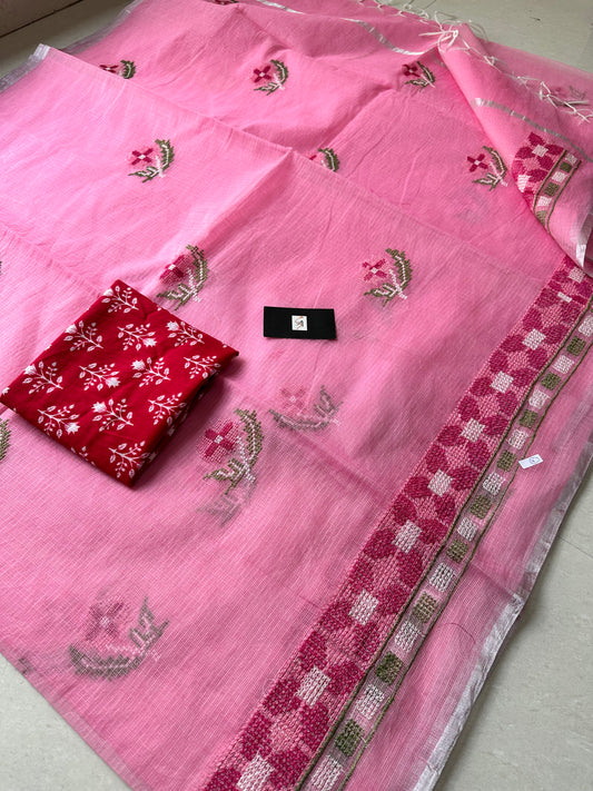 Embroidered Kota Cotton Doria Saree