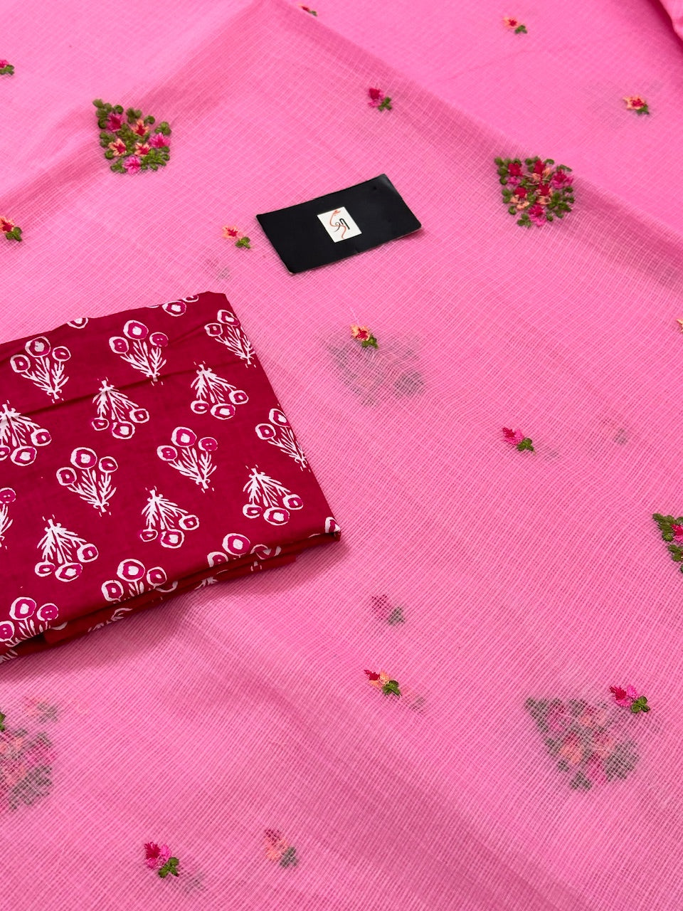 Embroidered Kota Cotton Doria Saree