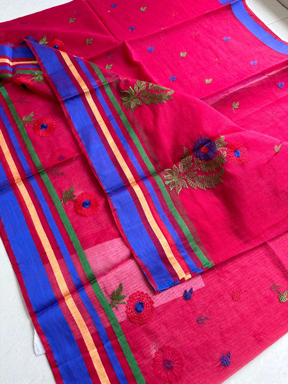 Embroidered Kota Cotton Doria Saree