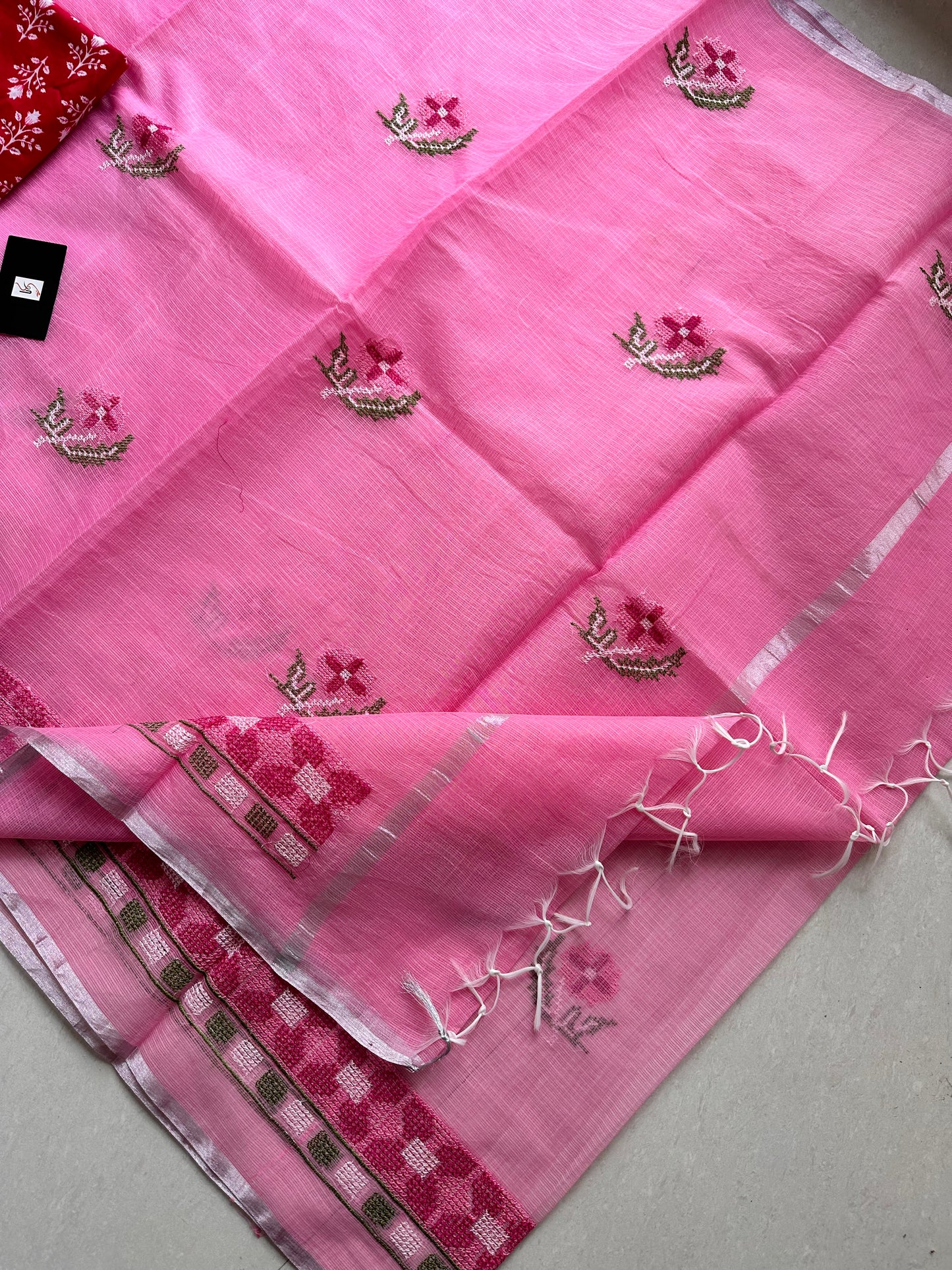 Embroidered Kota Cotton Doria Saree