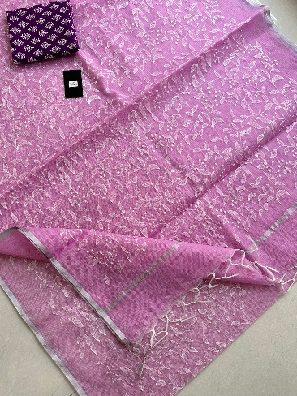 Embroidered Kota Cotton Doria Saree