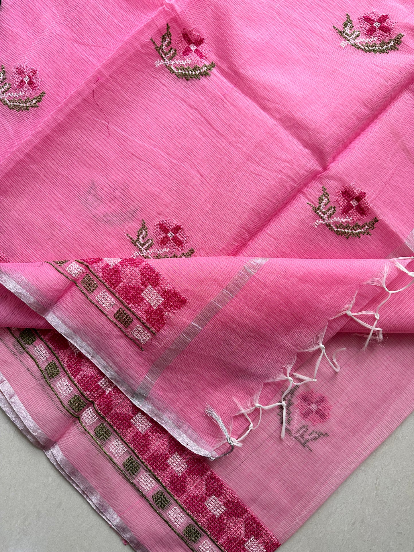 Embroidered Kota Cotton Doria Saree