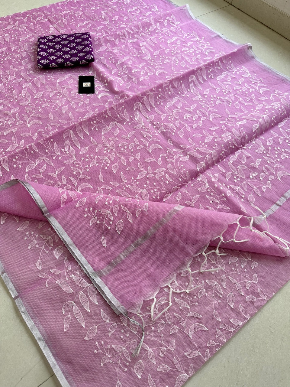 Embroidered Kota Cotton Doria Saree