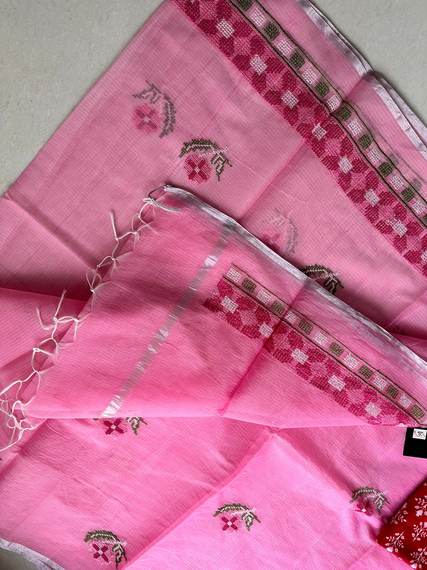 Embroidered Kota Cotton Doria Saree