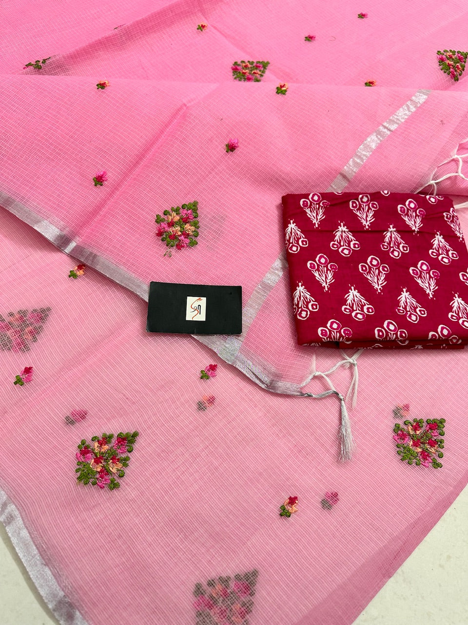 Embroidered Kota Cotton Doria Saree