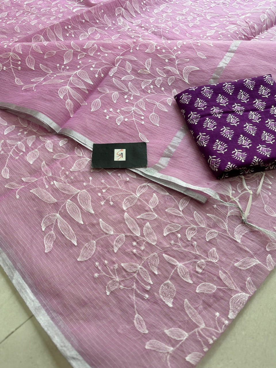 Embroidered Kota Cotton Doria Saree