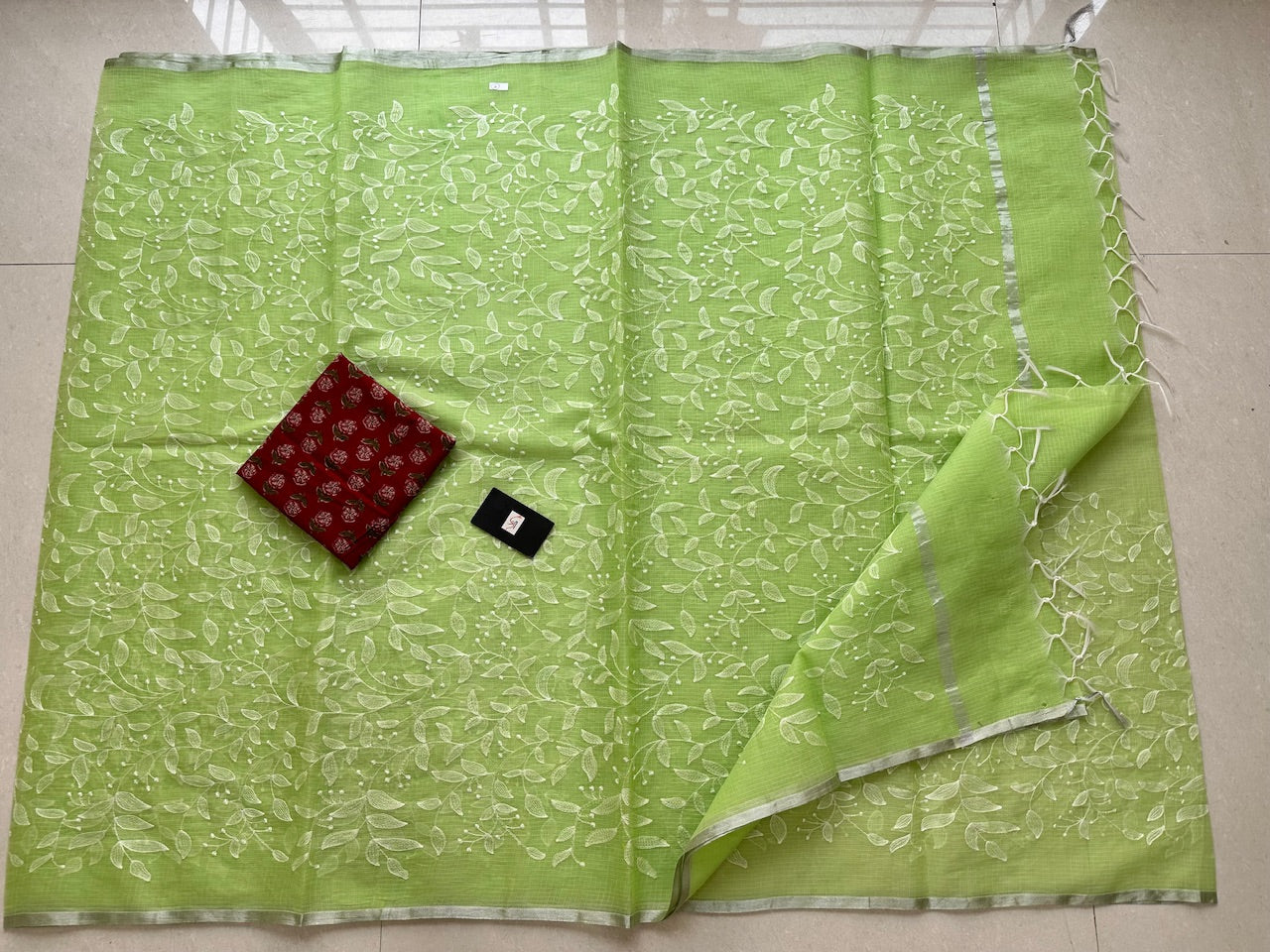 Embroidered Kota Cotton Doria Saree