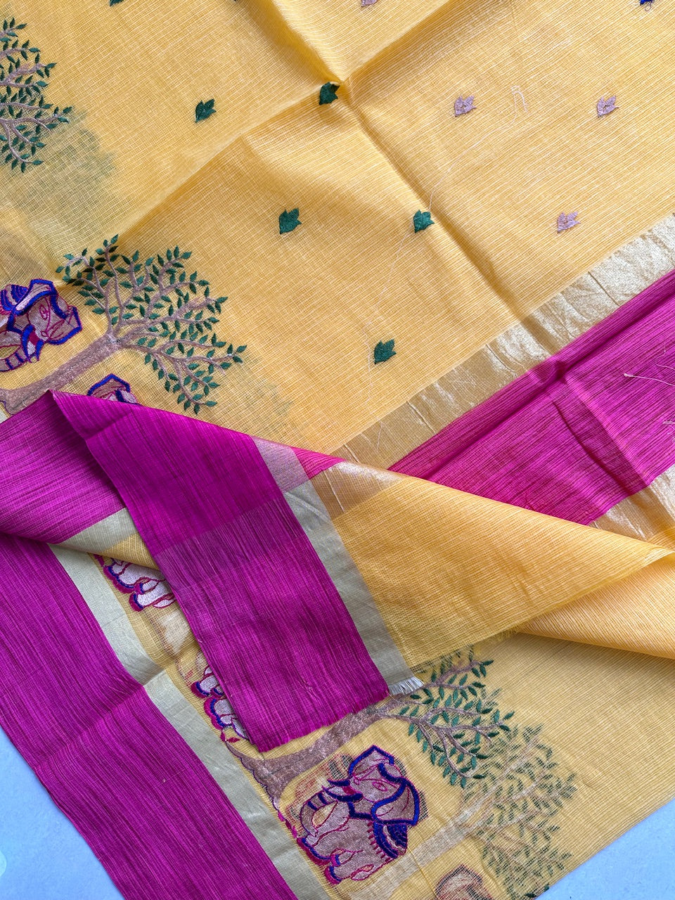 Embroidered Kota Cotton Doria Saree