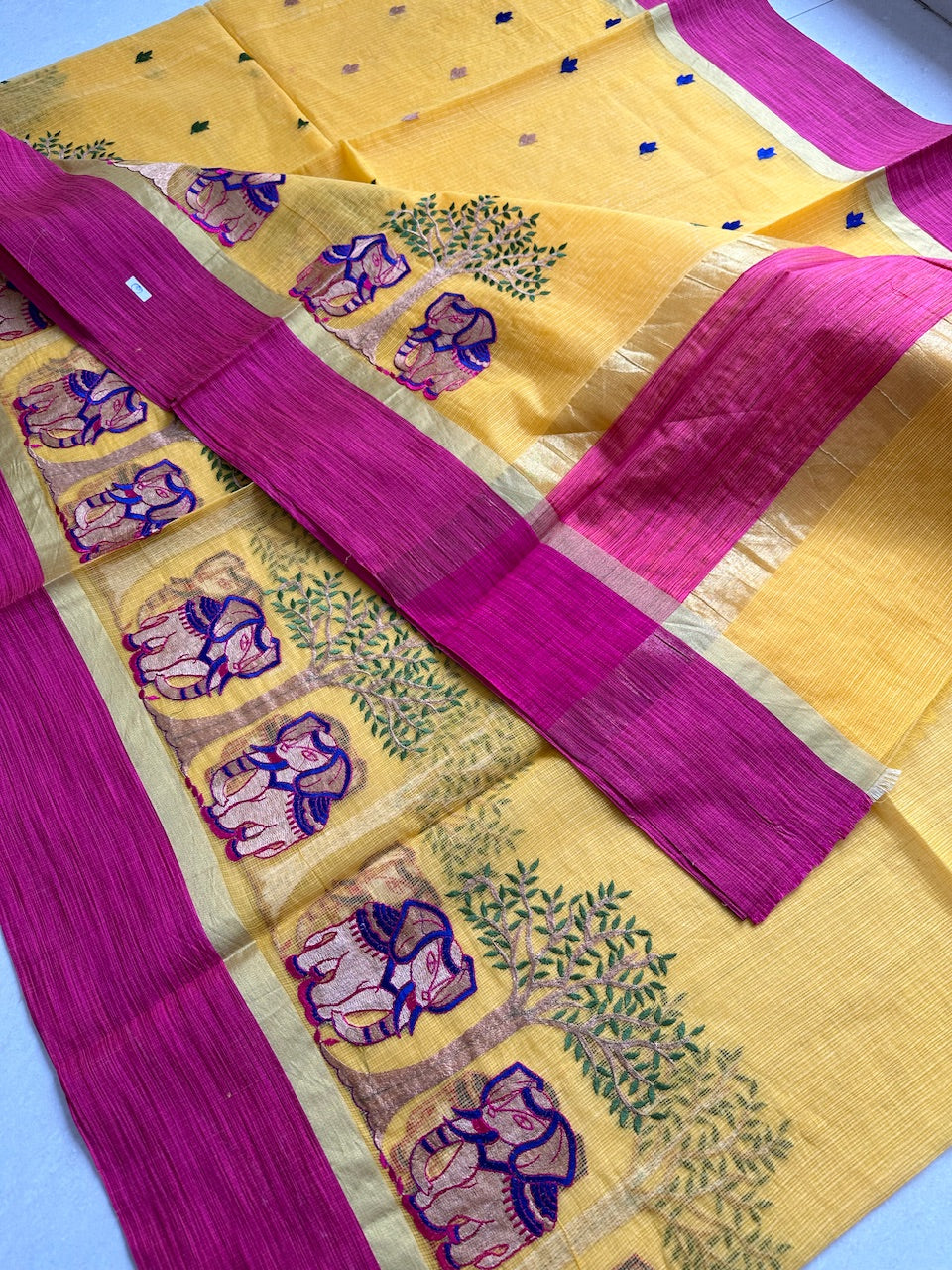 Embroidered Kota Cotton Doria Saree