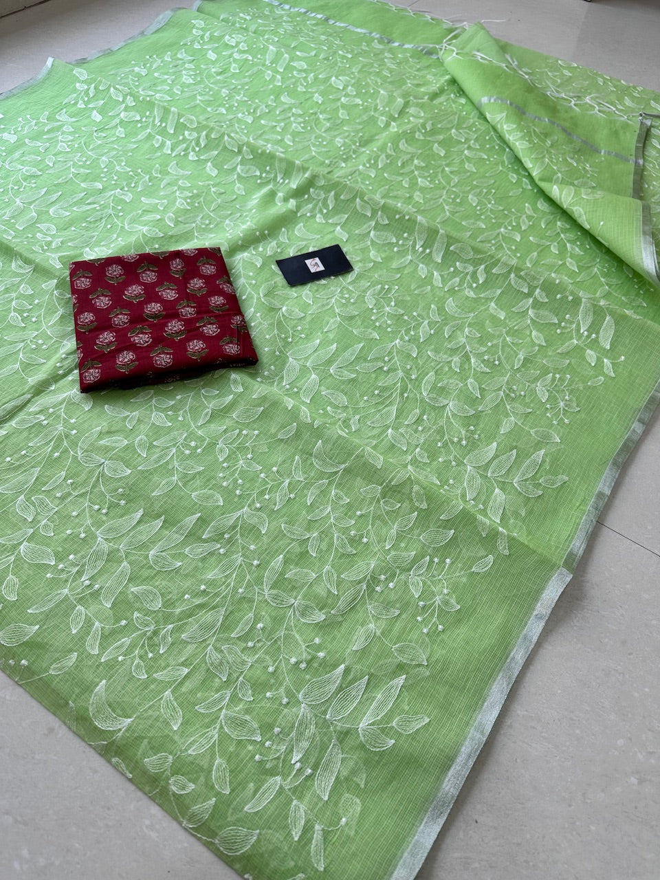 Embroidered Kota Cotton Doria Saree