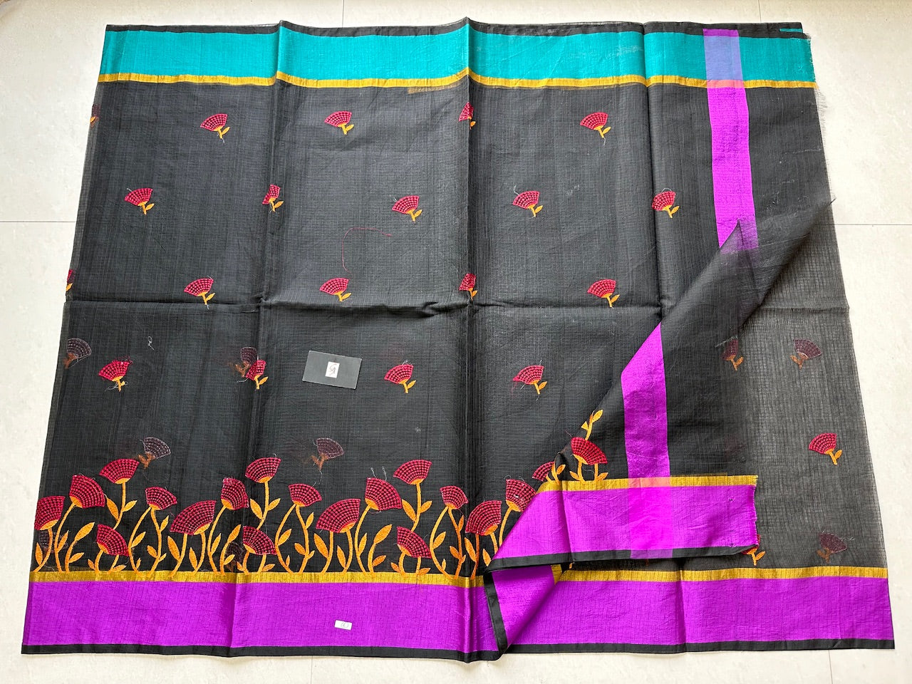 Embroidered Kota Cotton Doria Saree