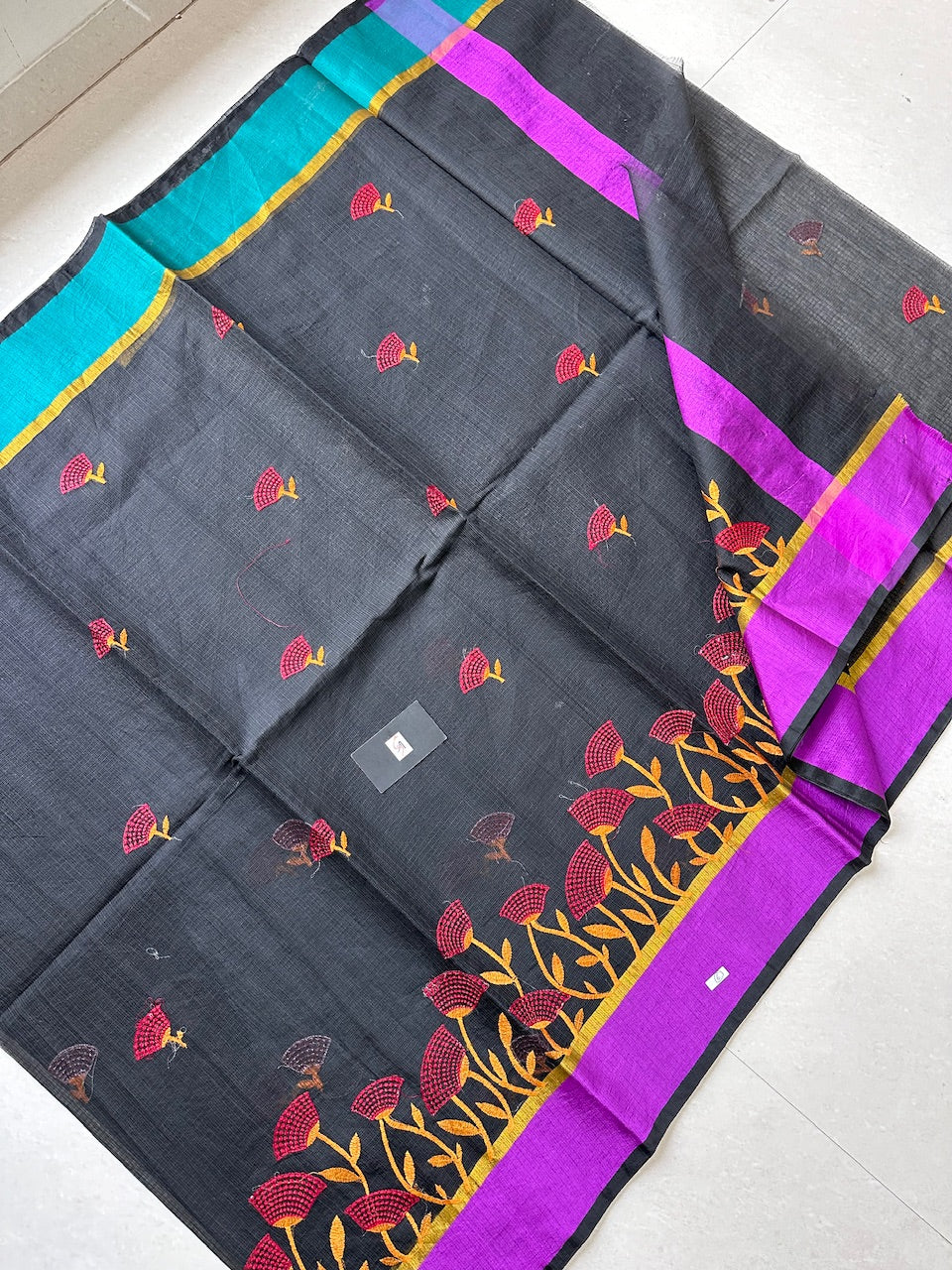 Embroidered Kota Cotton Doria Saree