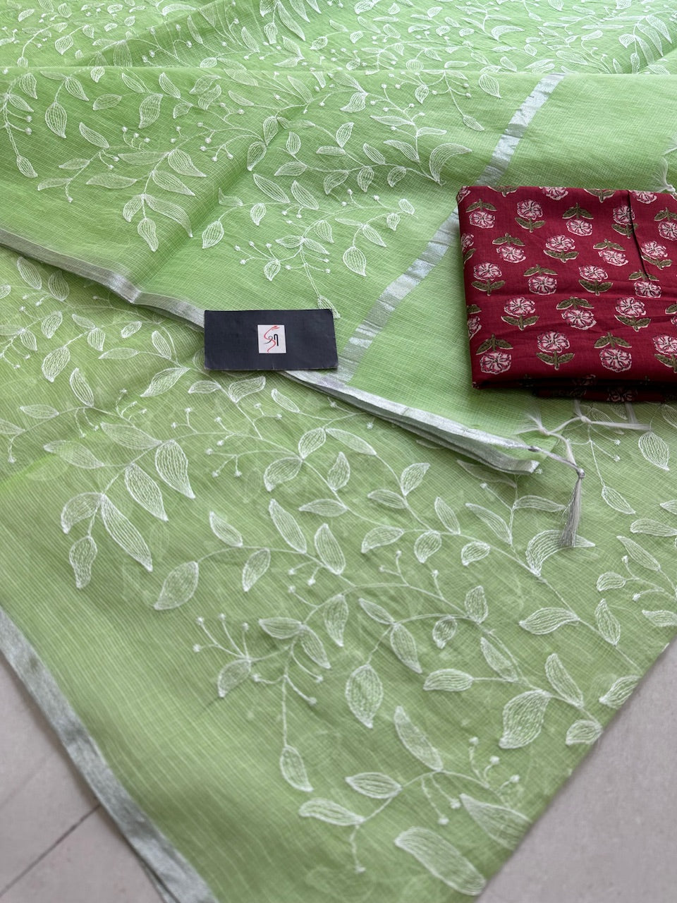 Embroidered Kota Cotton Doria Saree