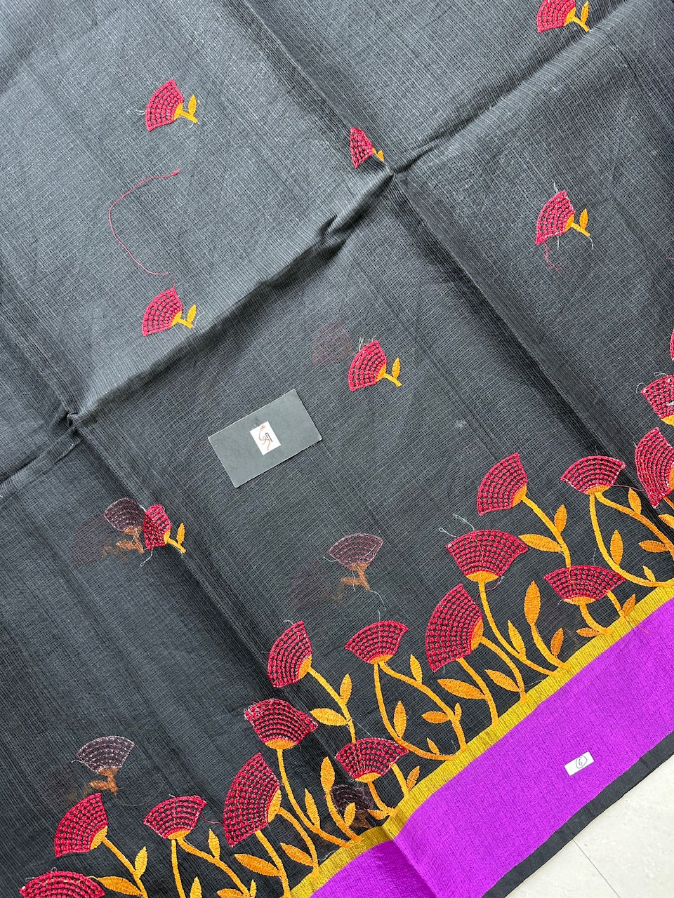 Embroidered Kota Cotton Doria Saree