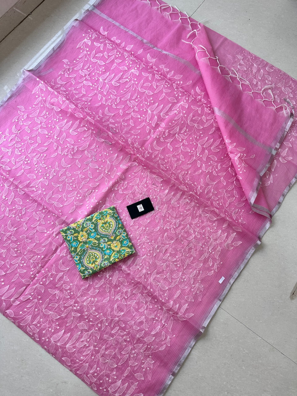 Embroidered Kota Cotton Doria Saree