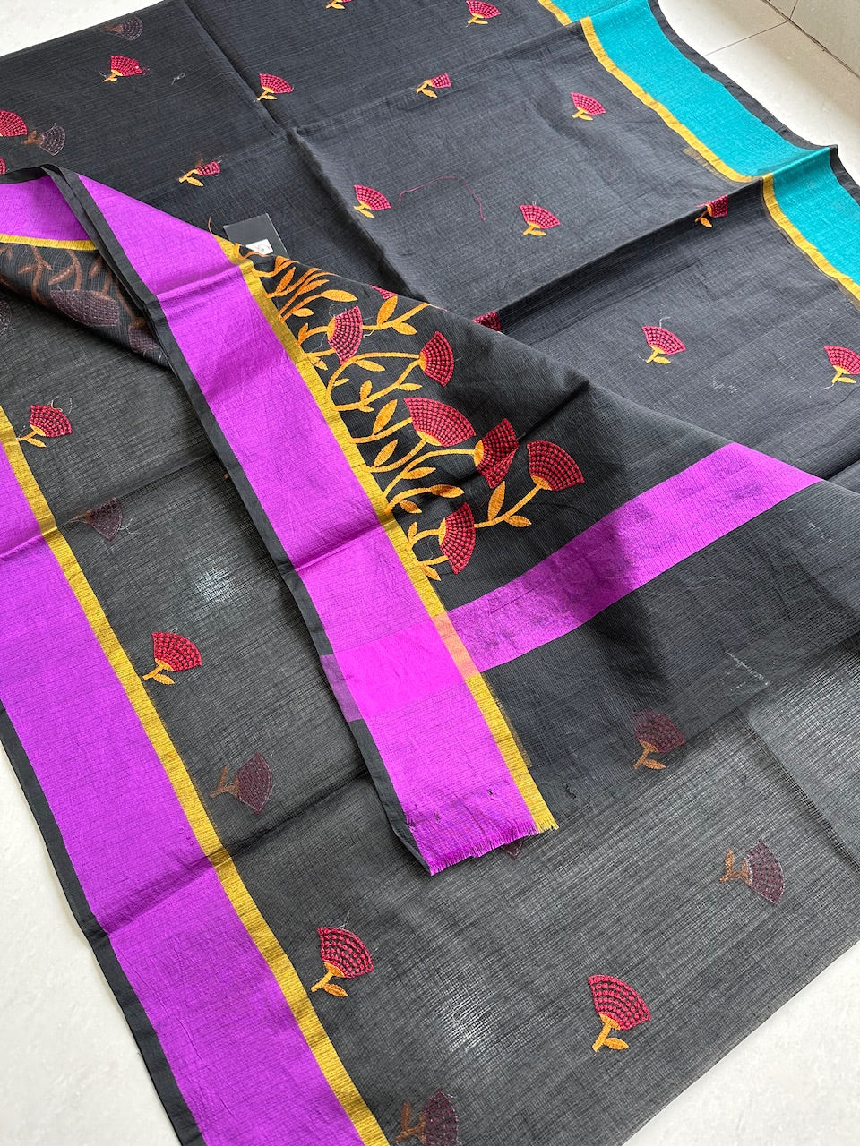 Embroidered Kota Cotton Doria Saree