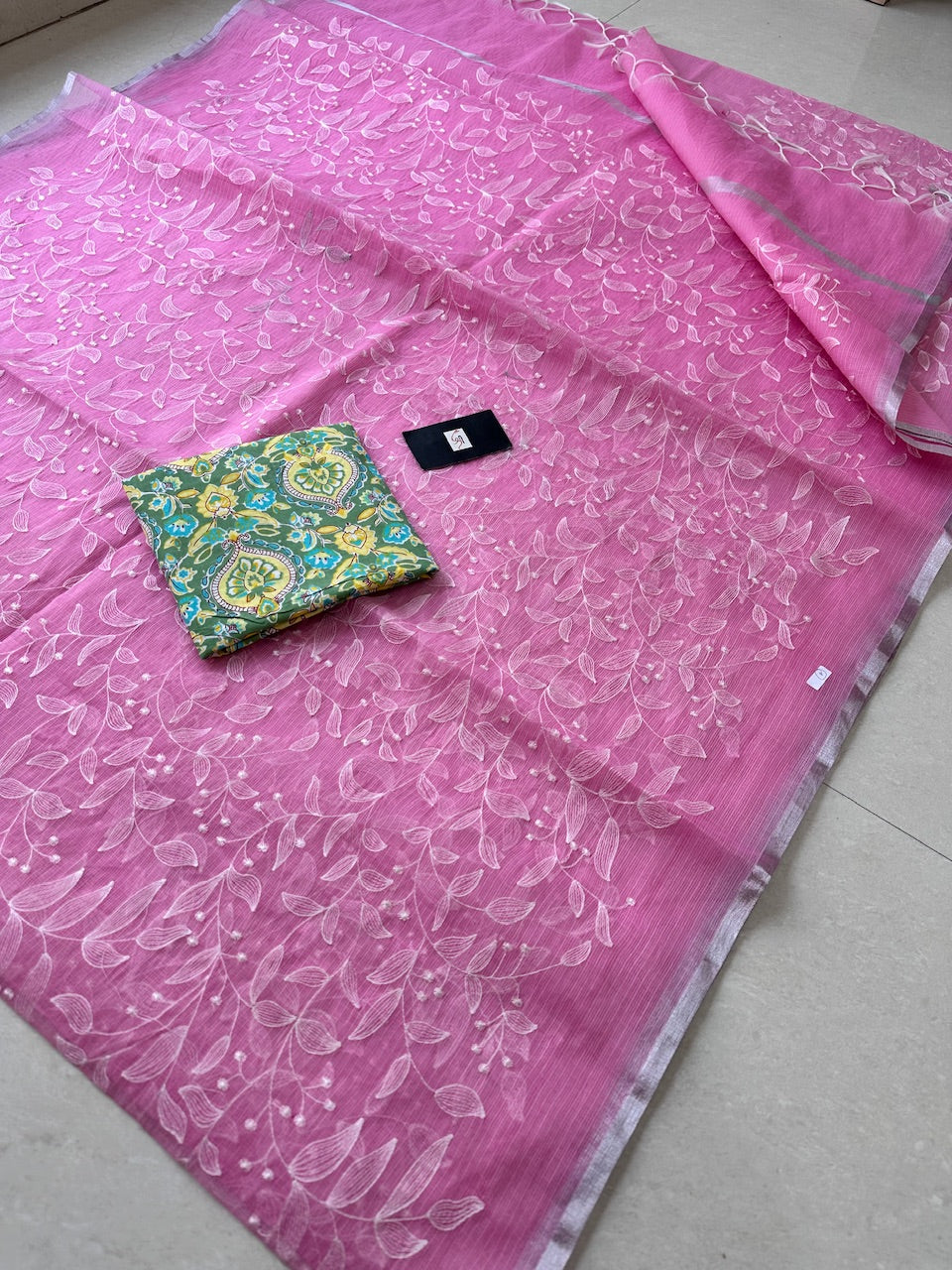 Embroidered Kota Cotton Doria Saree