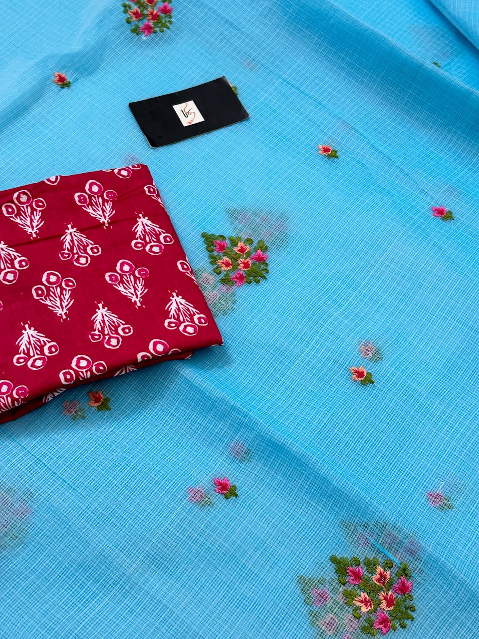 Embroidered Kota Cotton Doria Saree