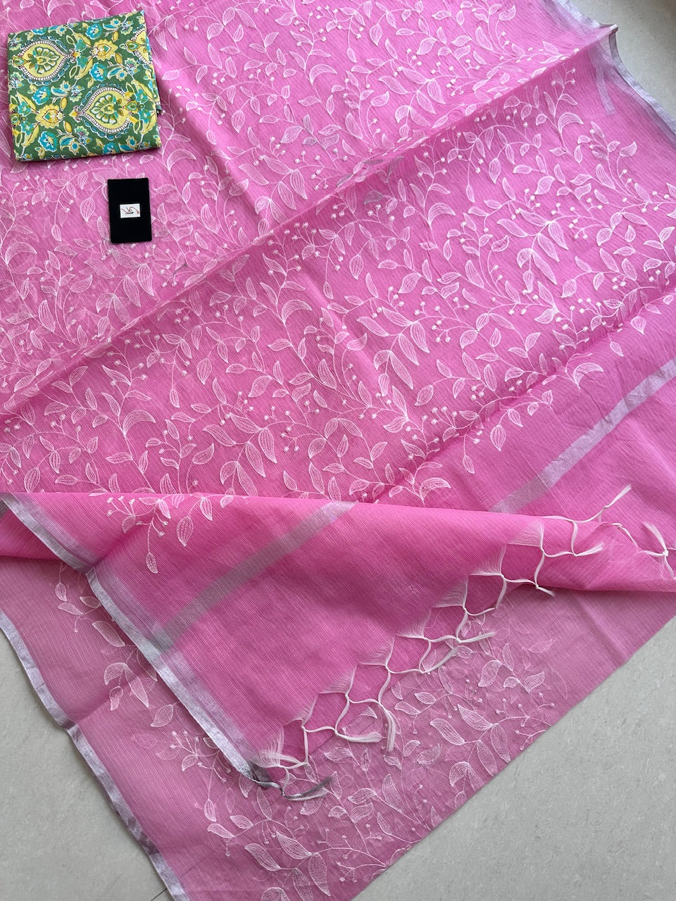 Embroidered Kota Cotton Doria Saree