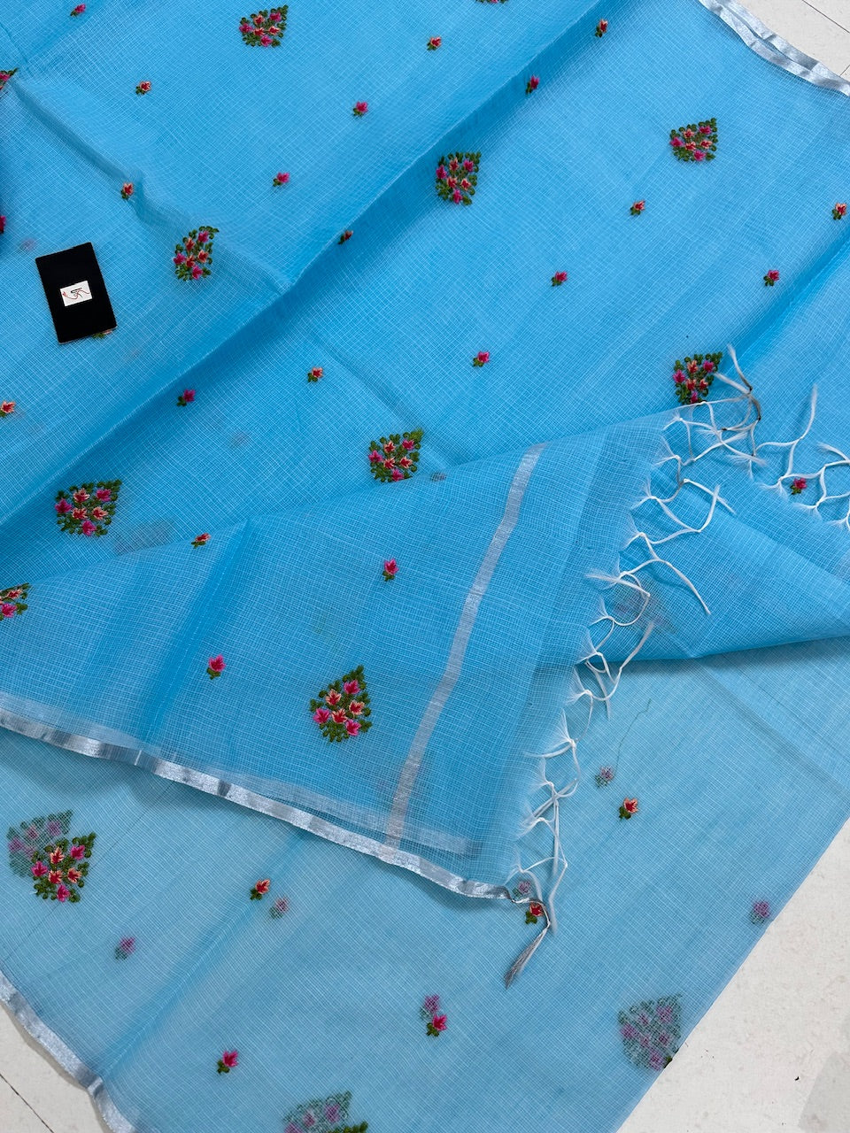 Embroidered Kota Cotton Doria Saree