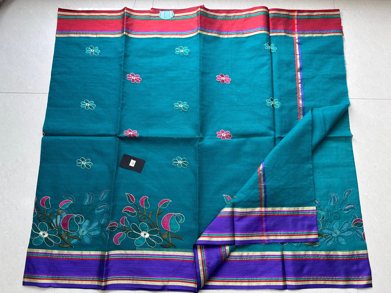 Embroidered Kota Cotton Doria Saree