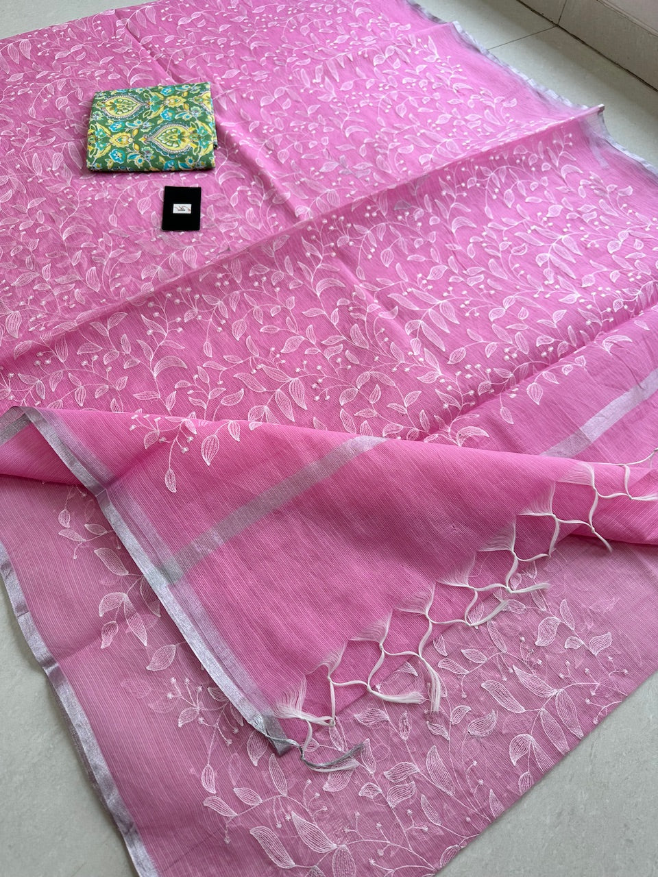 Embroidered Kota Cotton Doria Saree