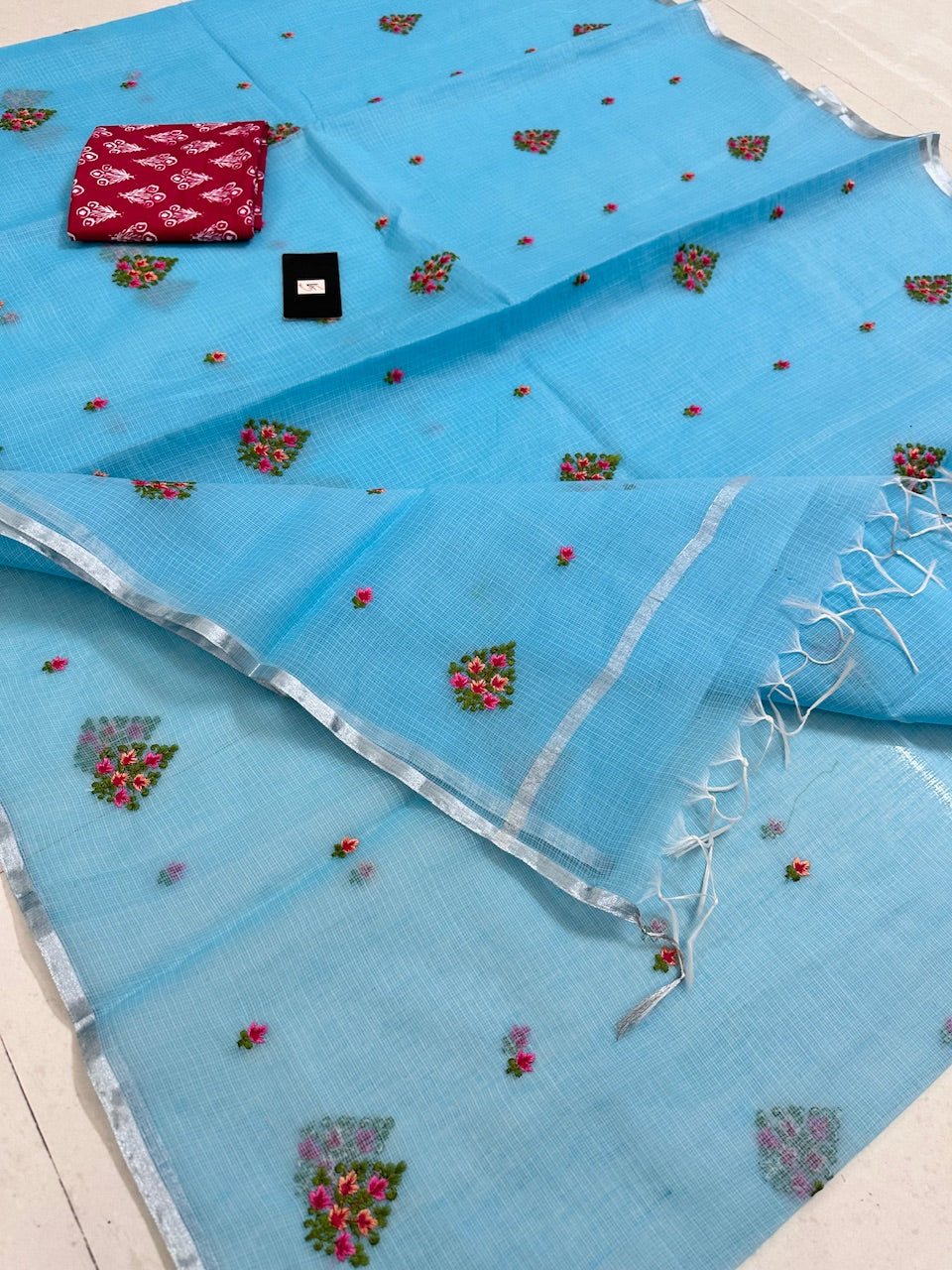 Embroidered Kota Cotton Doria Saree