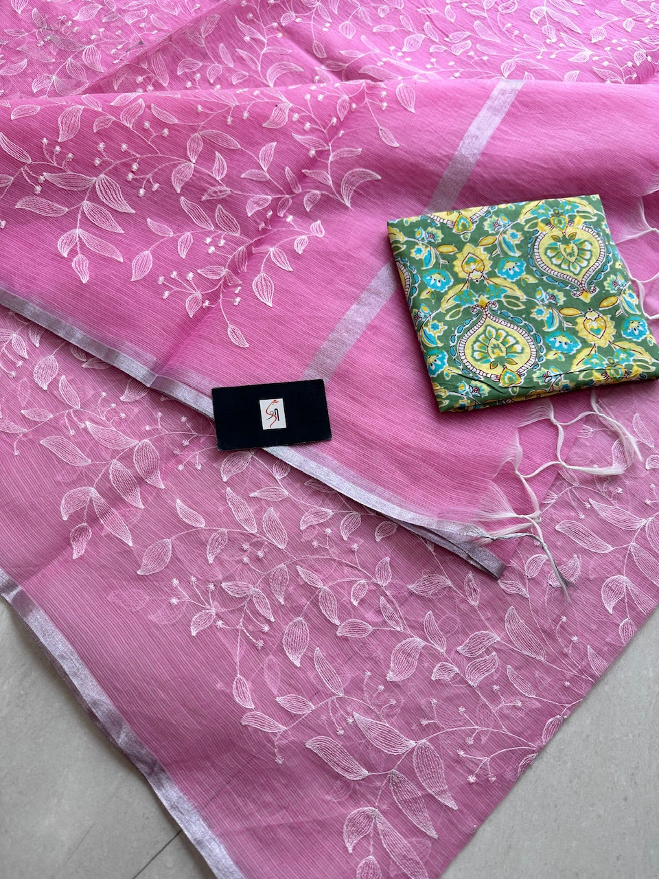 Embroidered Kota Cotton Doria Saree