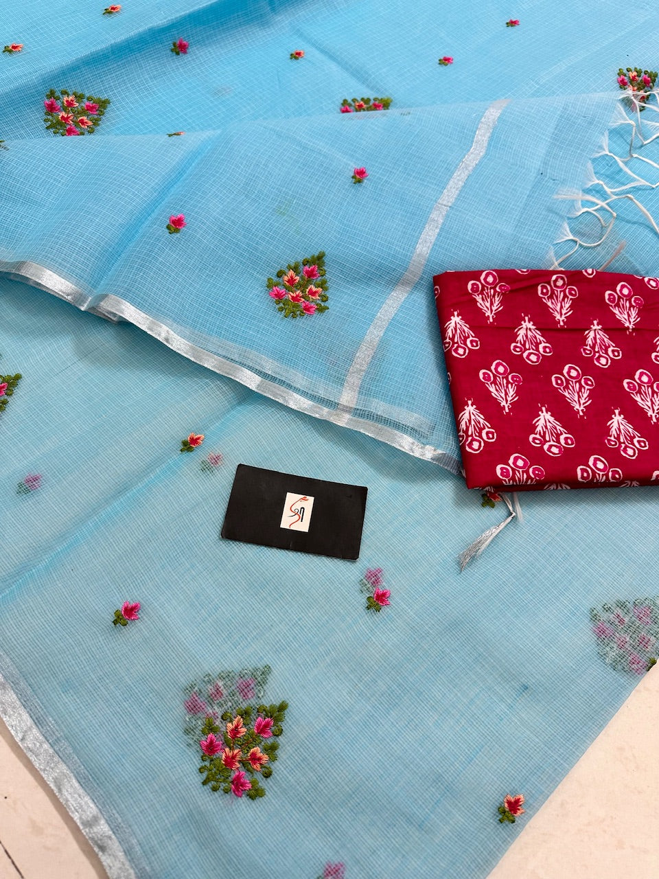 Embroidered Kota Cotton Doria Saree