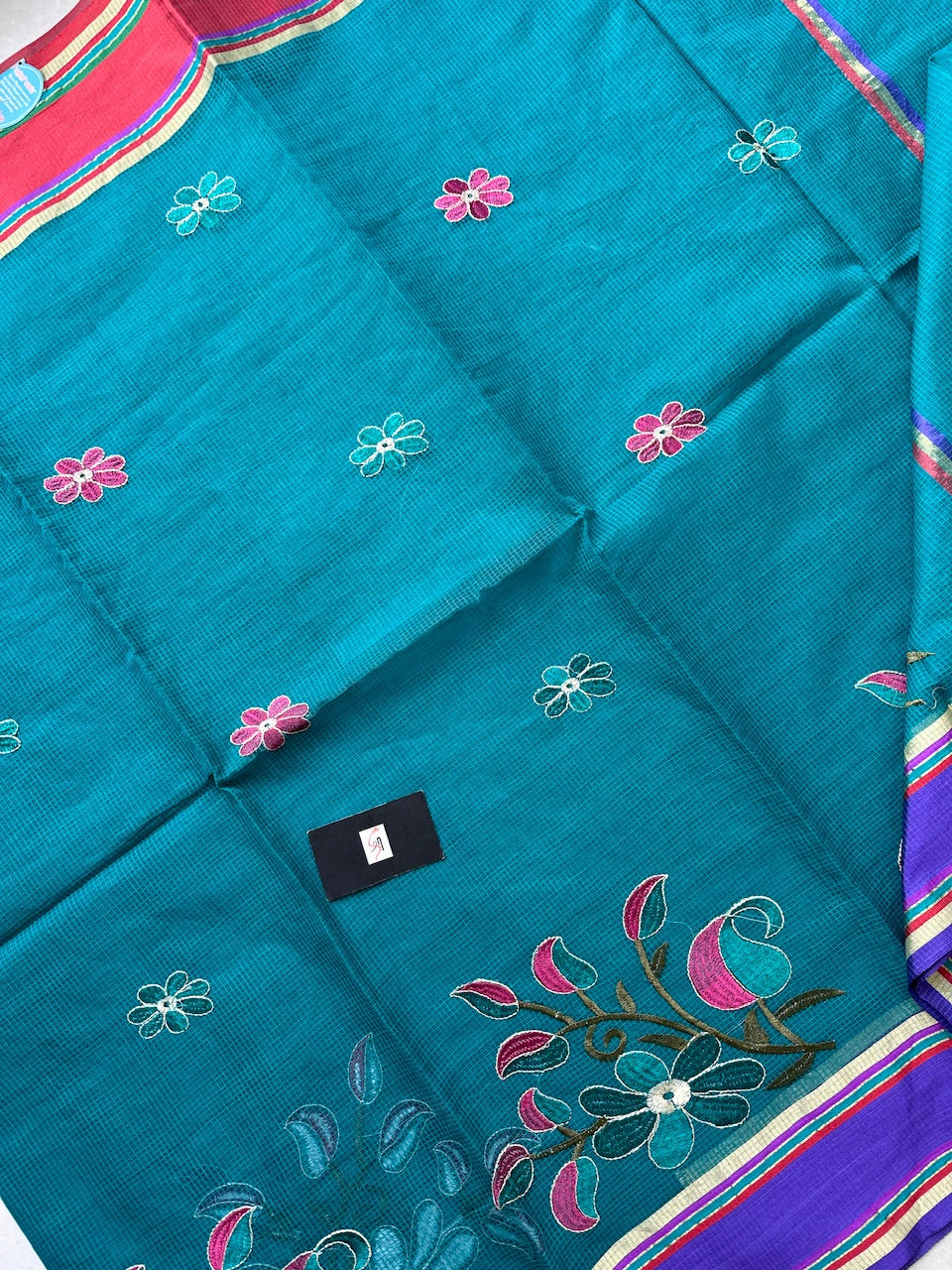 Embroidered Kota Cotton Doria Saree