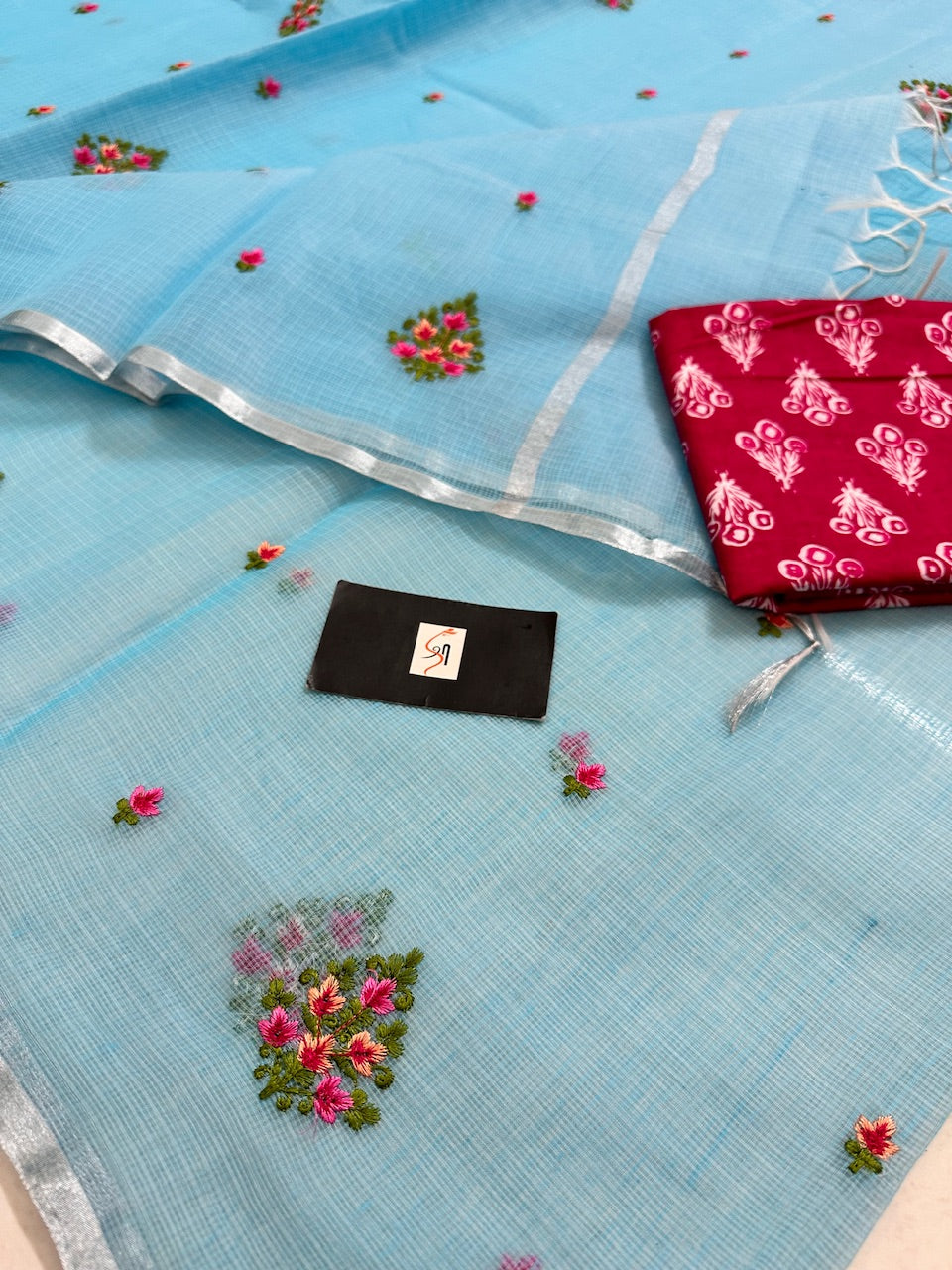 Embroidered Kota Cotton Doria Saree