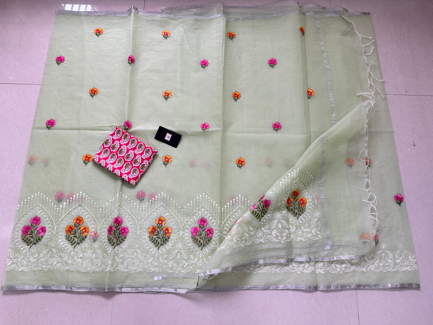 Embroidered Kota Cotton Doria Saree