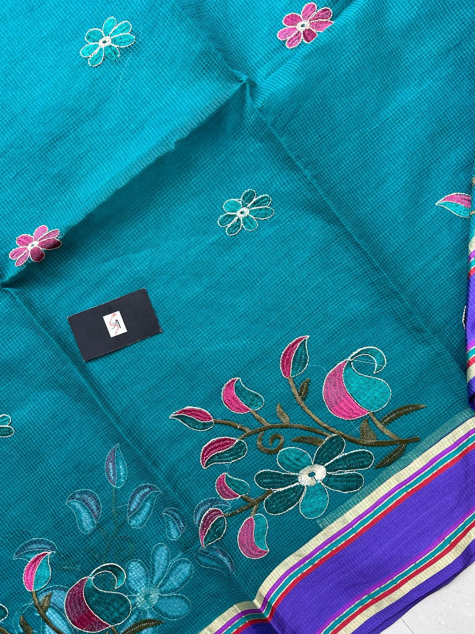 Embroidered Kota Cotton Doria Saree