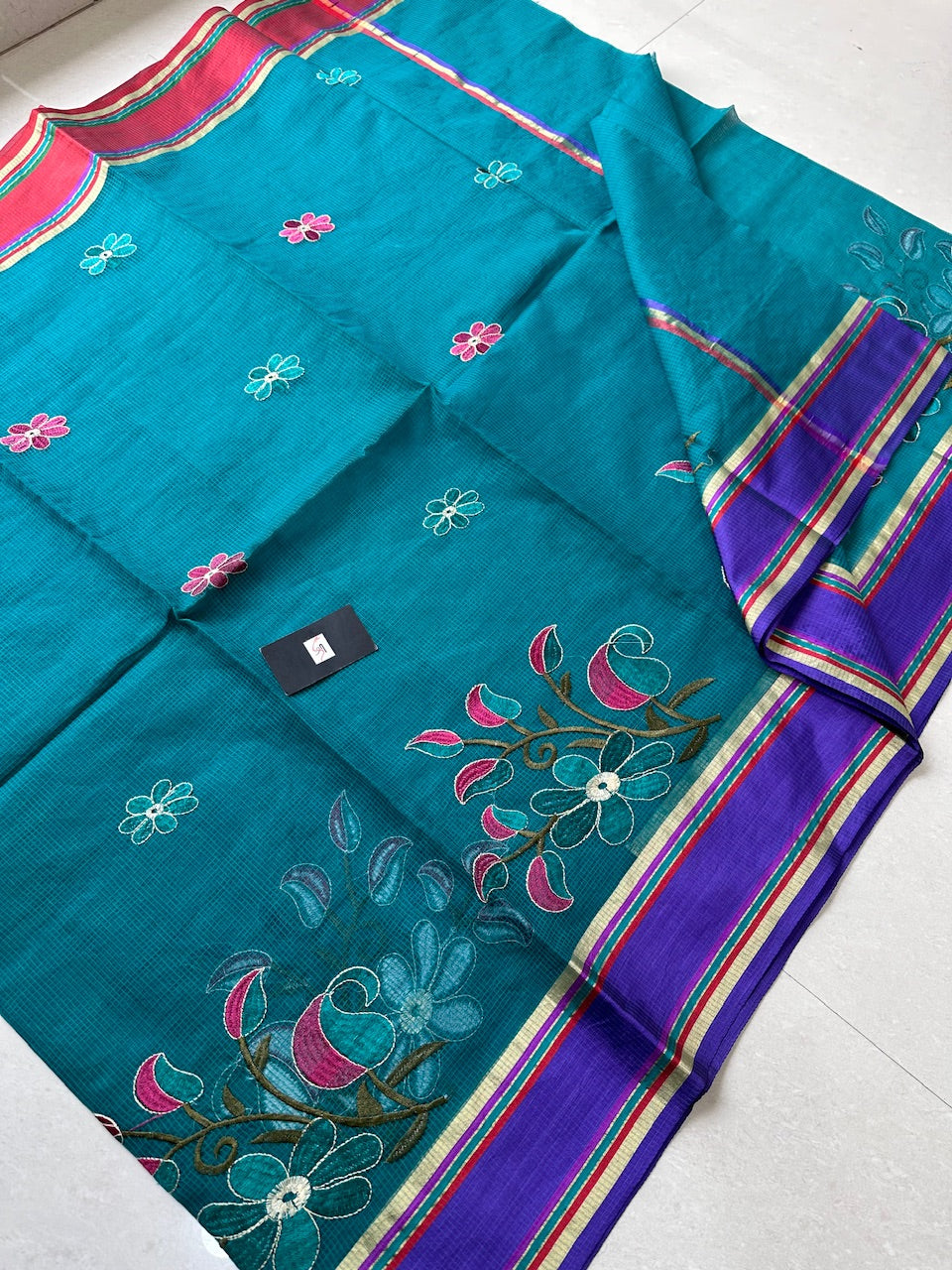 Embroidered Kota Cotton Doria Saree