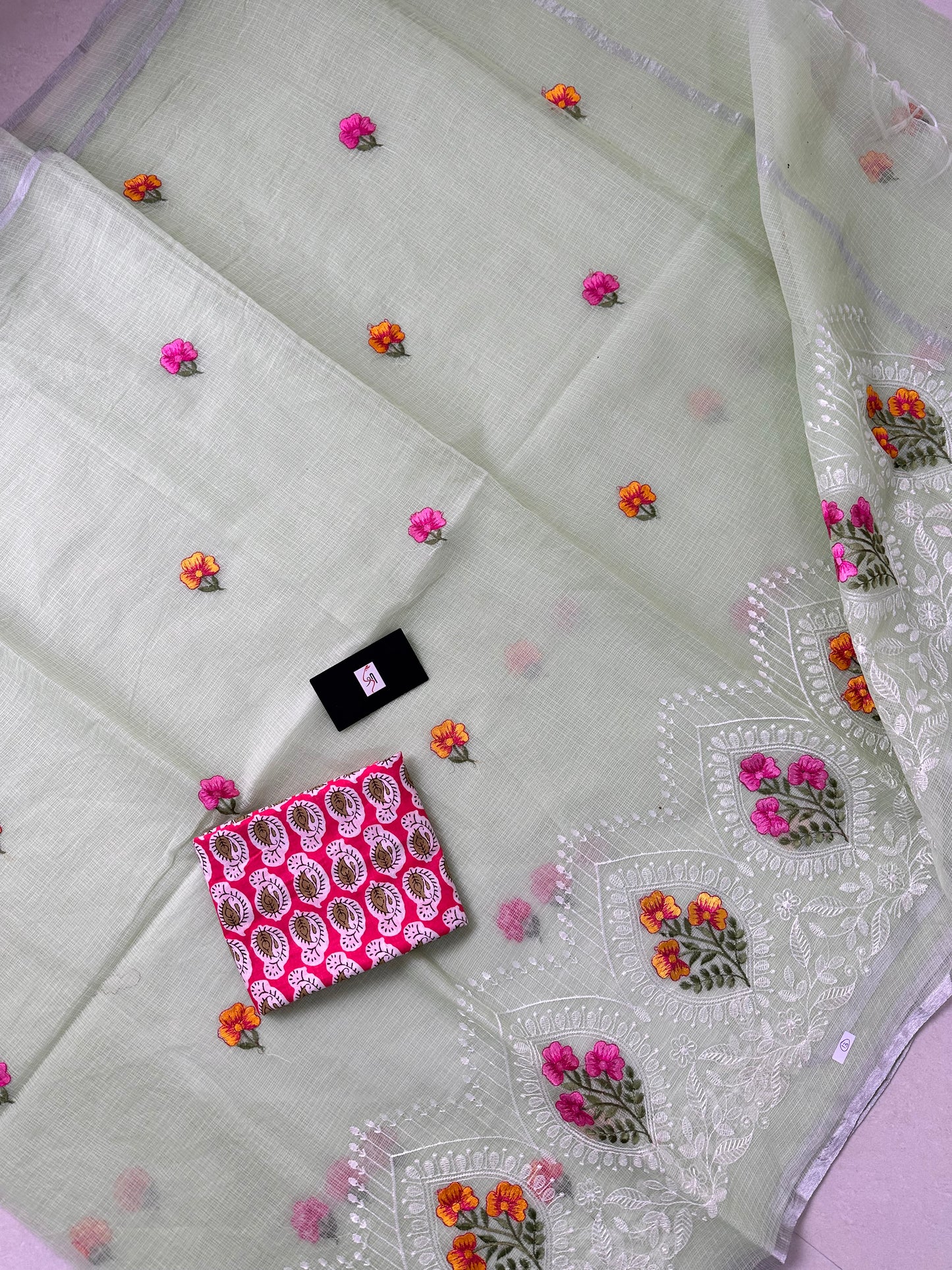 Embroidered Kota Cotton Doria Saree