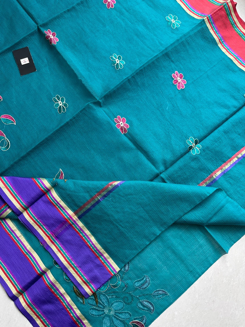 Embroidered Kota Cotton Doria Saree