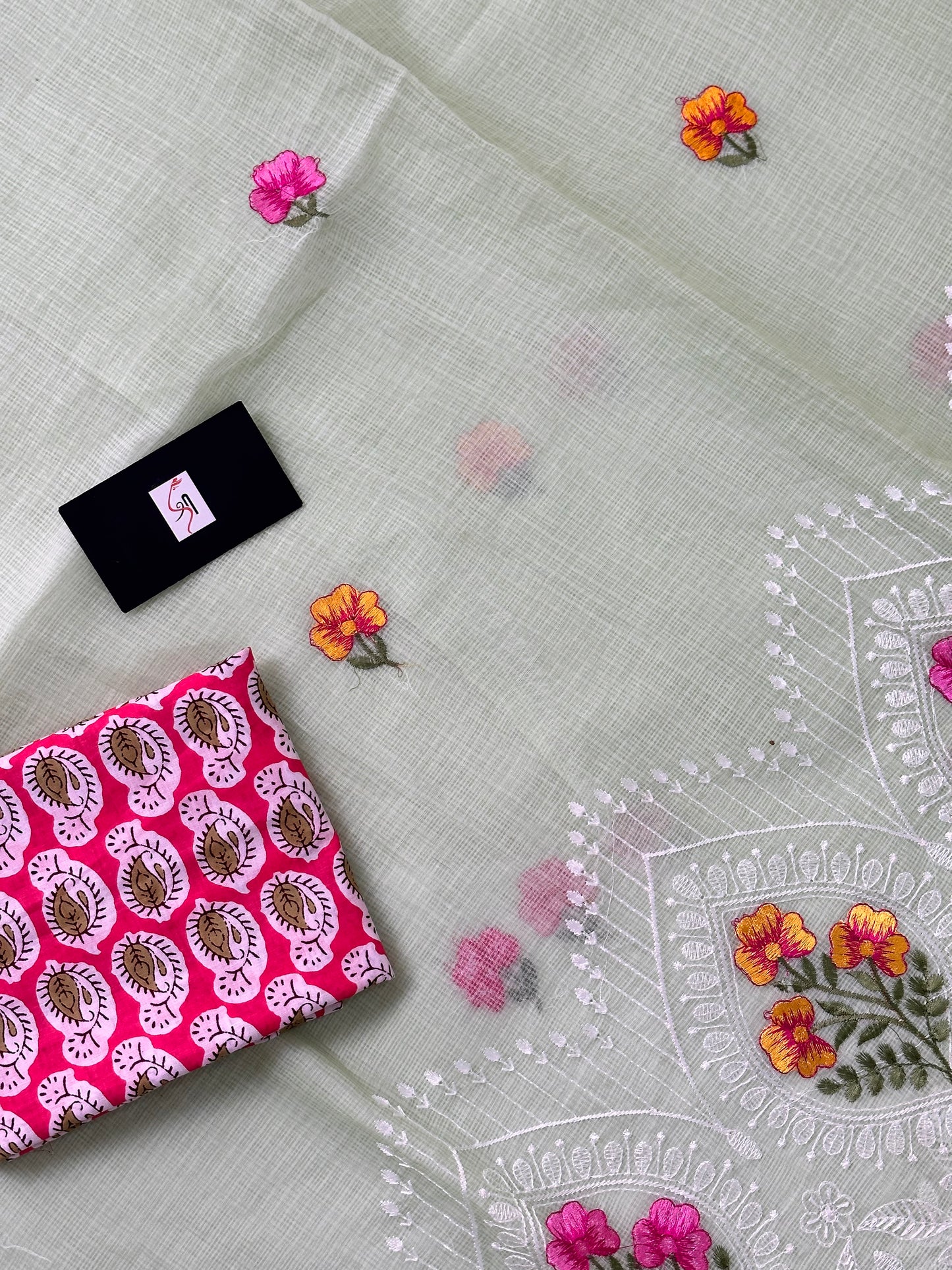 Embroidered Kota Cotton Doria Saree