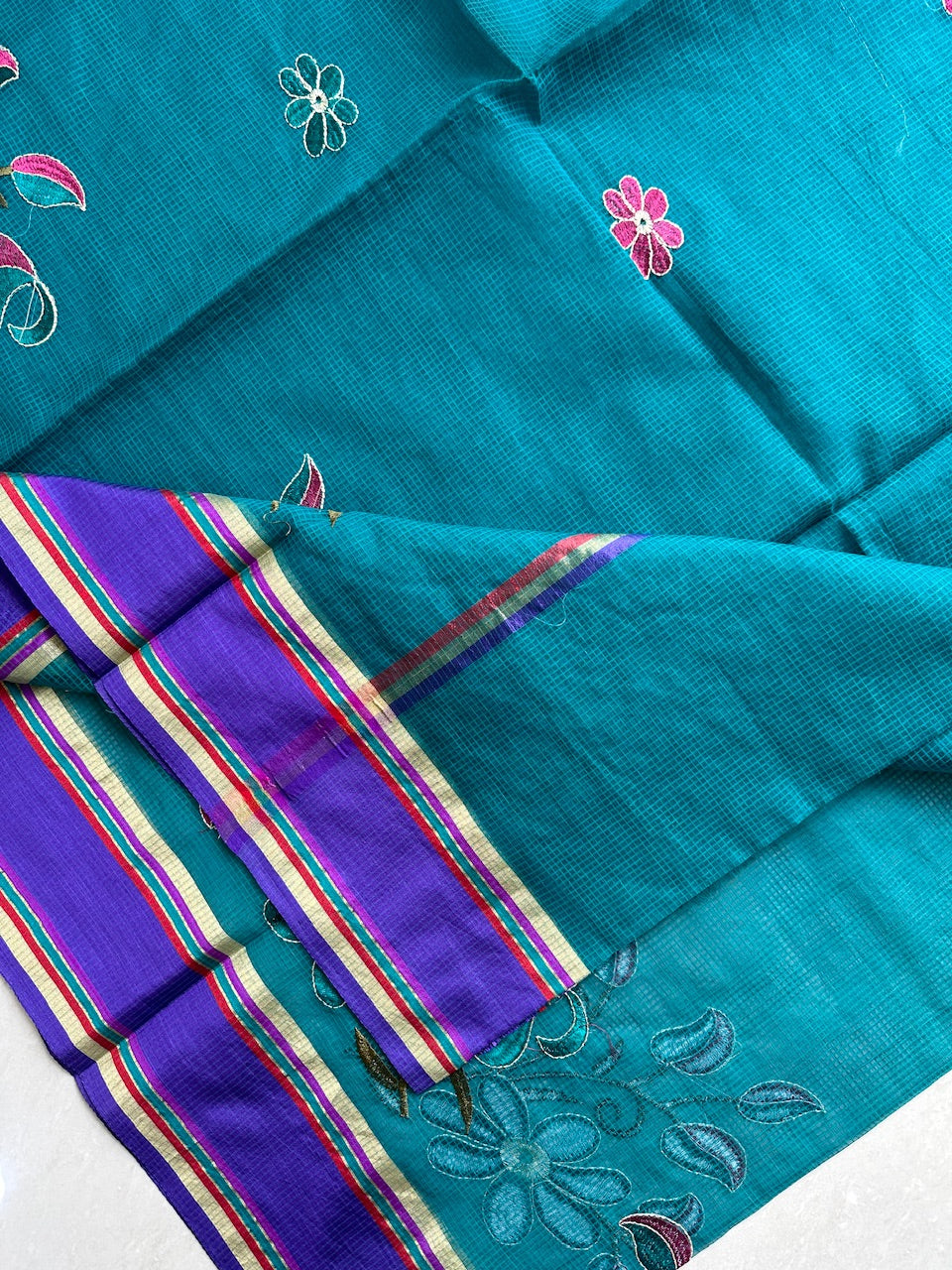 Embroidered Kota Cotton Doria Saree