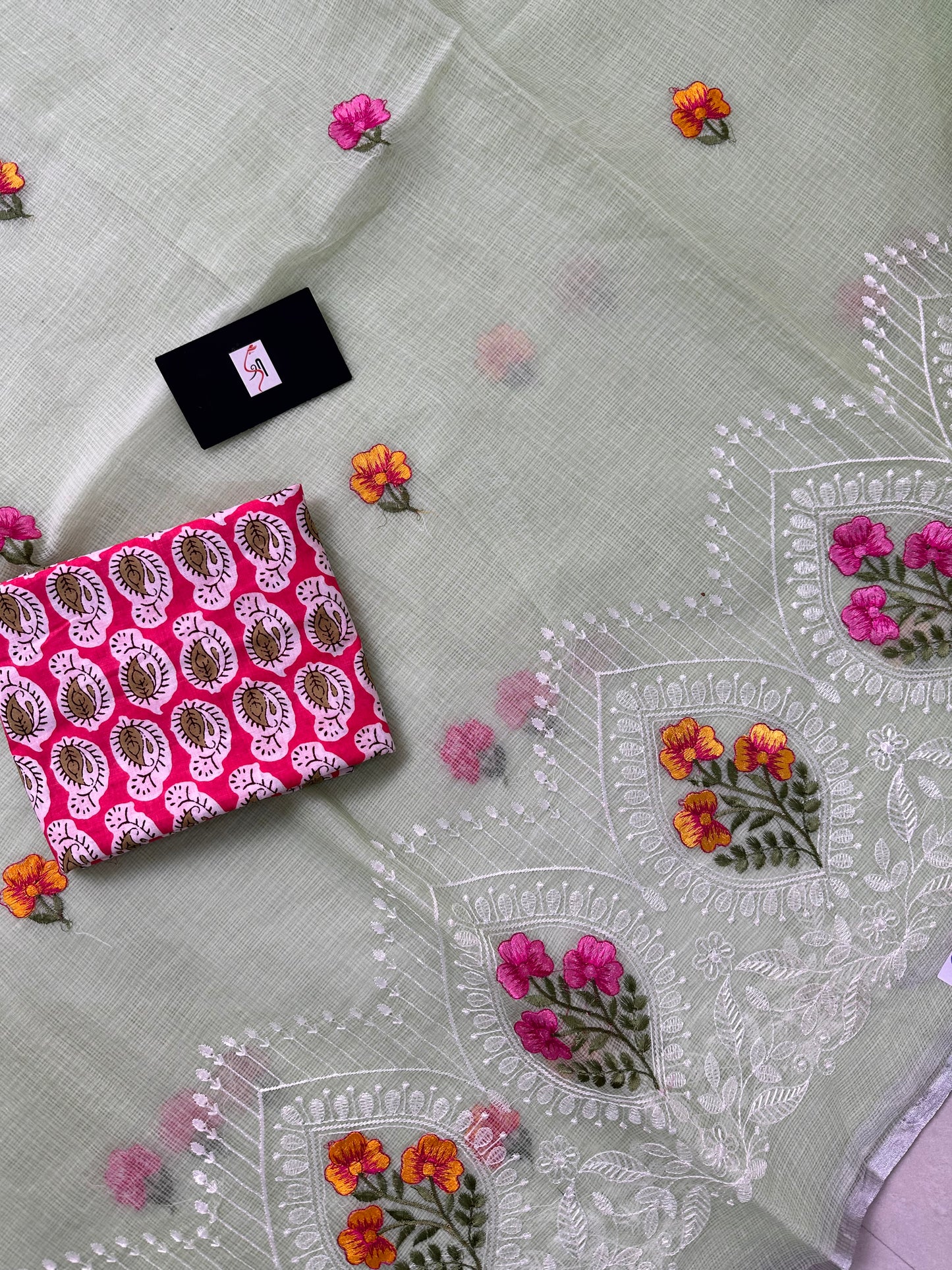 Embroidered Kota Cotton Doria Saree