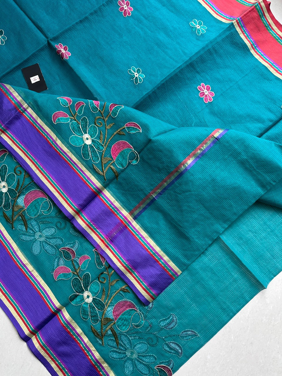 Embroidered Kota Cotton Doria Saree