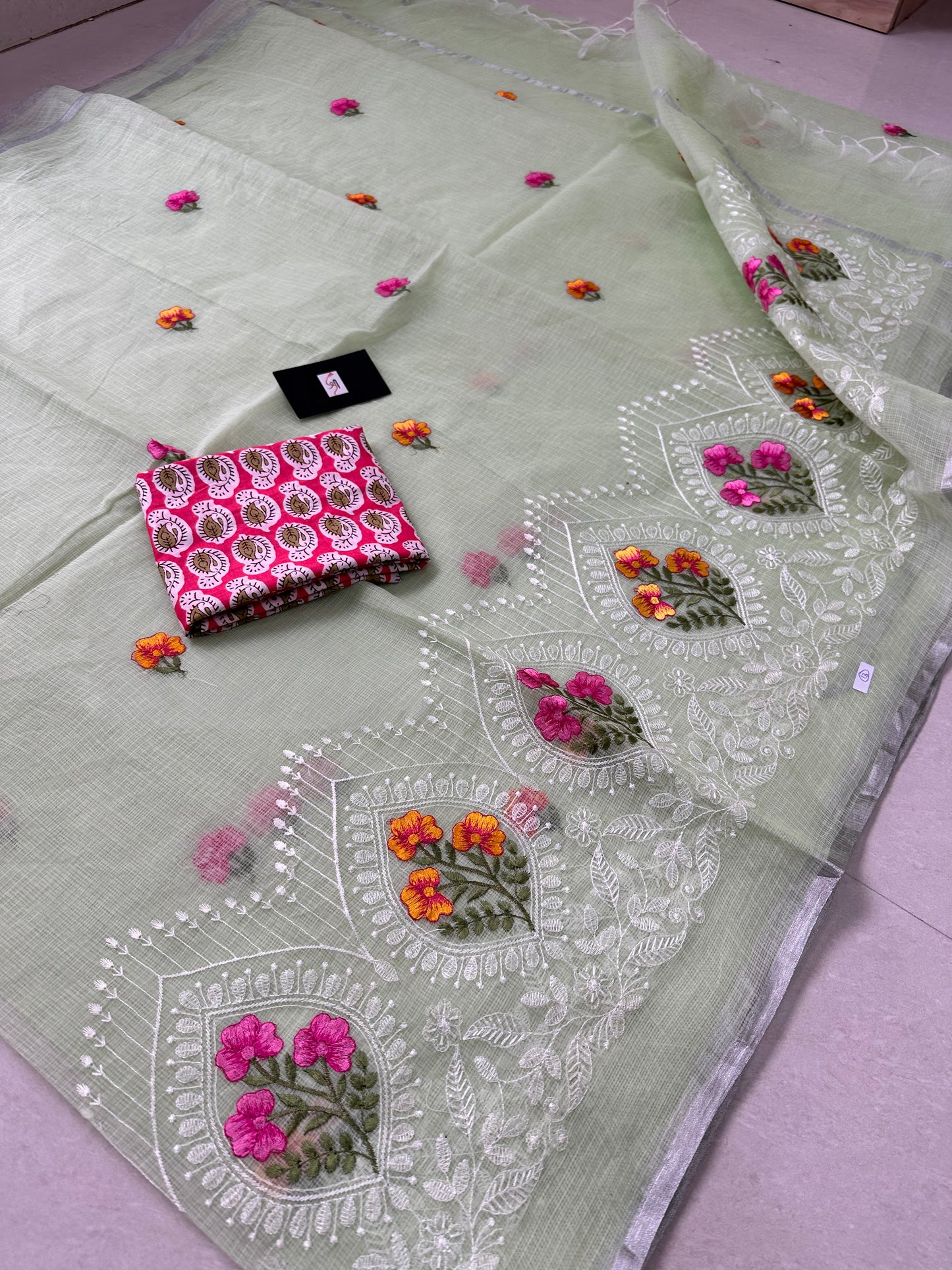 Embroidered Kota Cotton Doria Saree