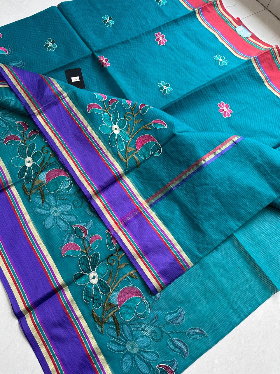 Embroidered Kota Cotton Doria Saree