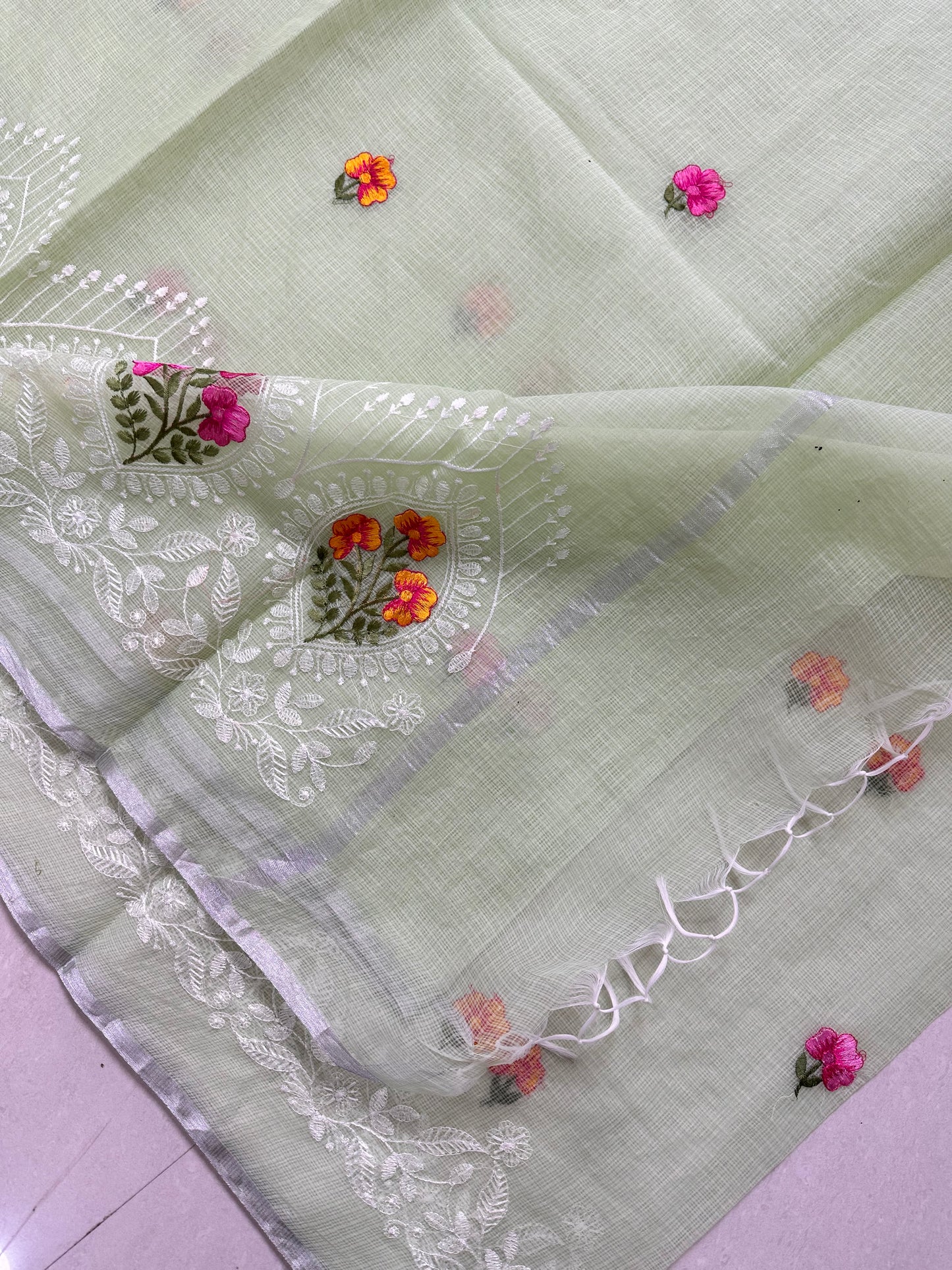 Embroidered Kota Cotton Doria Saree