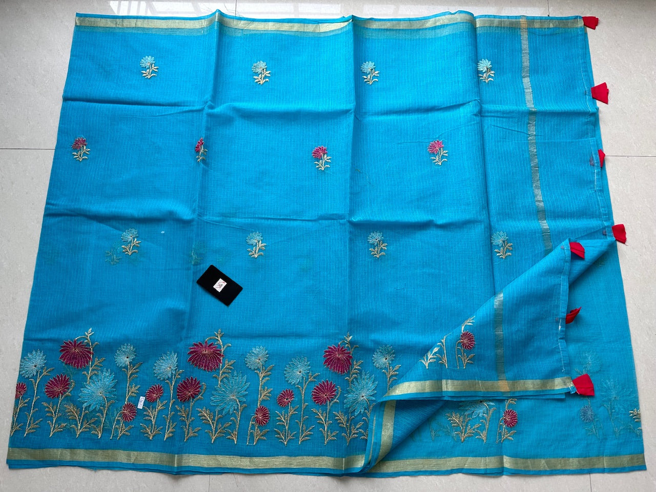 Embroidered Kota Cotton Doria Saree