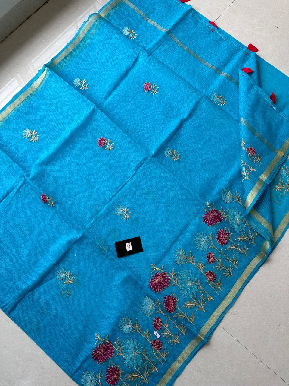 Embroidered Kota Cotton Doria Saree