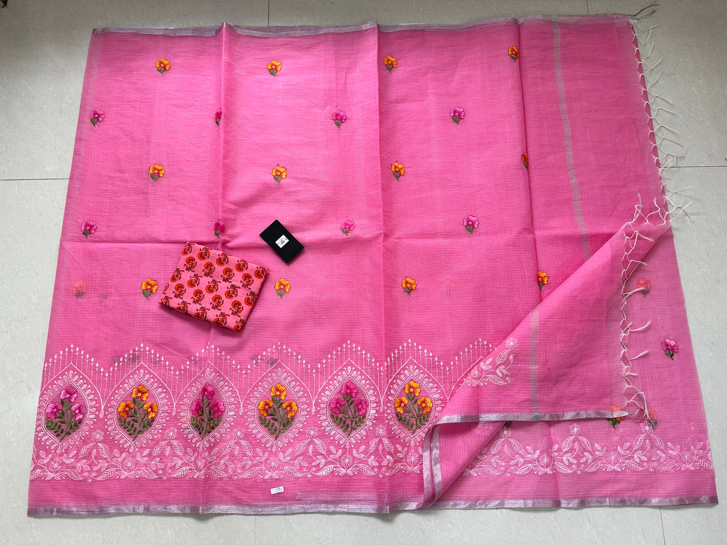 Embroidered Kota Cotton Doria Saree