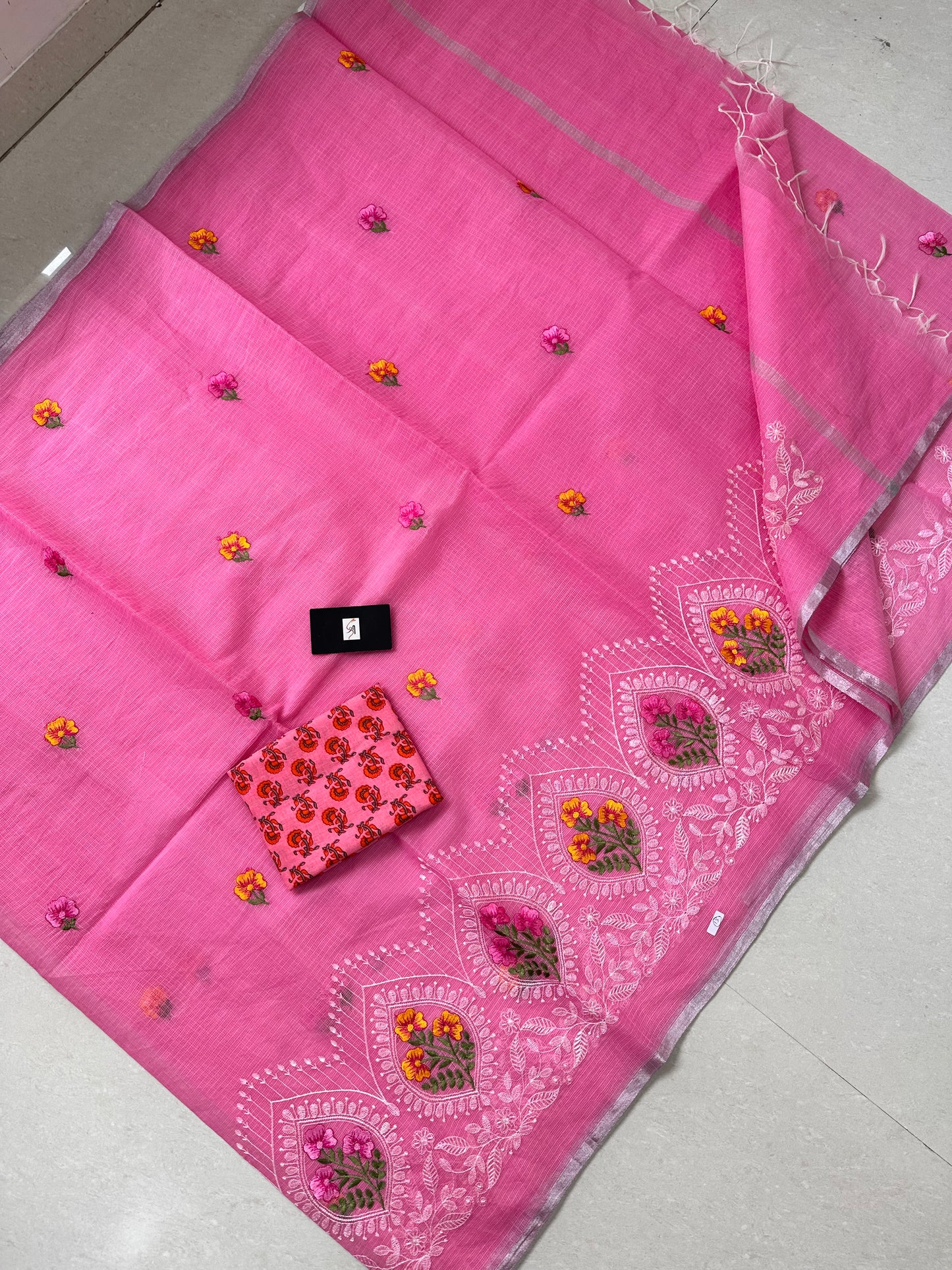 Embroidered Kota Cotton Doria Saree