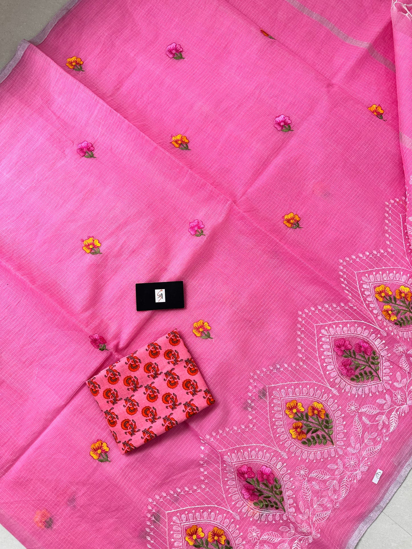 Embroidered Kota Cotton Doria Saree